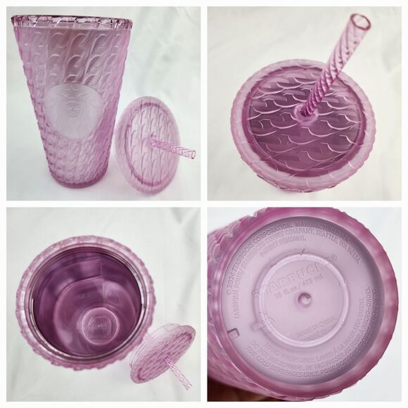 🔹️NWT Starbucks 2024 Pink Matte Chain Link Cold Drink w/Straw 16oz Tumbler - Picture 8 of 12